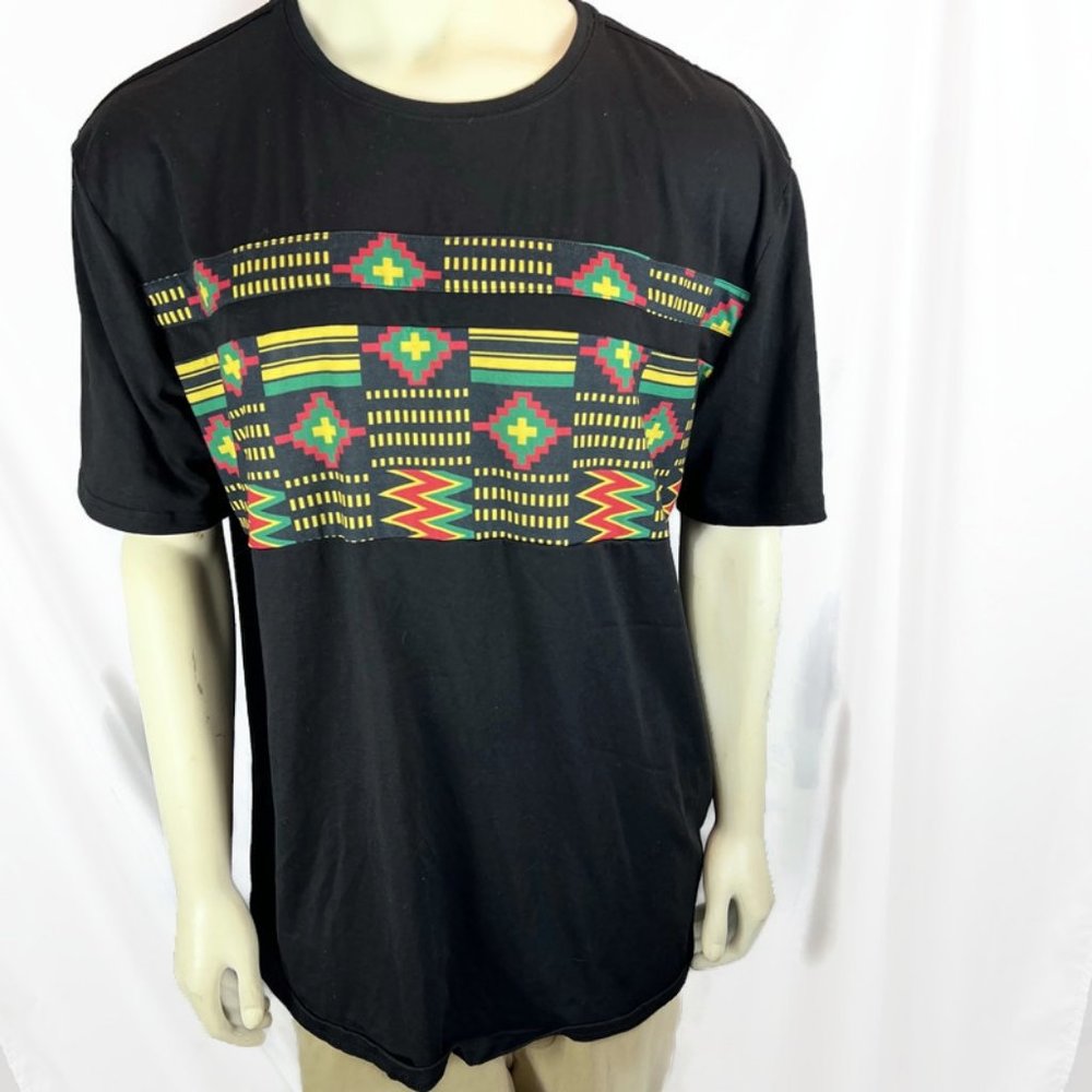 D'iyanu African Print T-Shirt Black XXL Short Sleeve